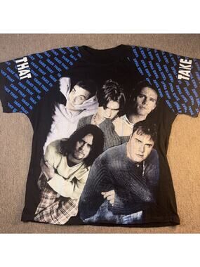 Vintage 90s Take That T-shirt AOP Robbie Williams XL Euro Black
